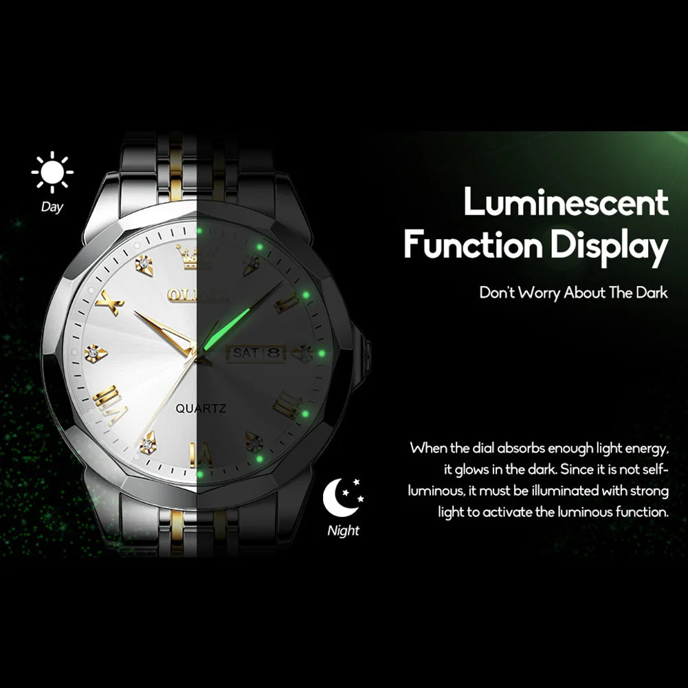 Classic Gold Sliver Stainless Steel Watches for Men Big Black Dial Mens Watches Fashion Analog Quartz Watches Men Day Date Watches Men Waterproof Wrist Watches Roman Numerals Men'S Watches