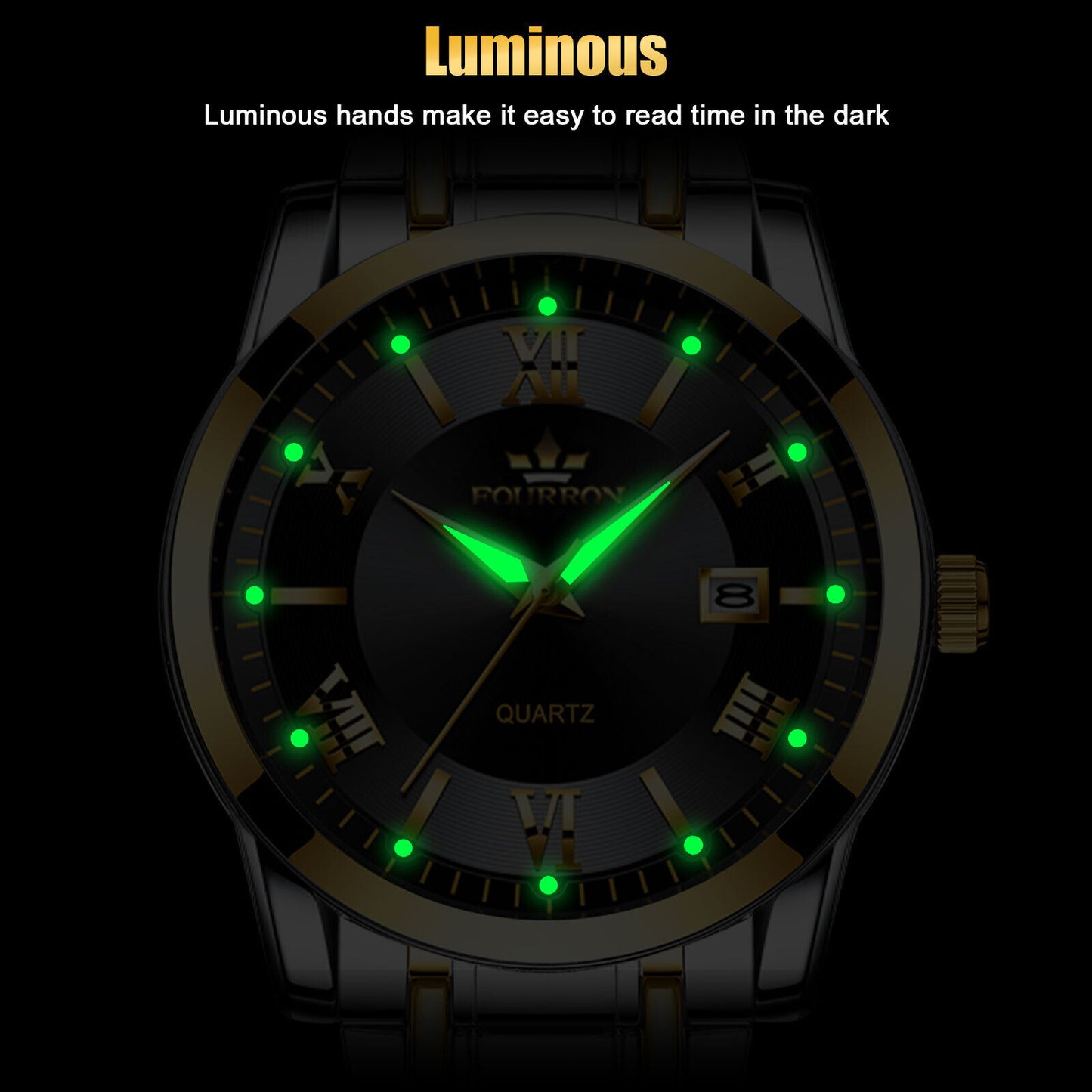 Waterproof Men Watch Classic Stainless Steel Quartz Luminous Business Wristwatch