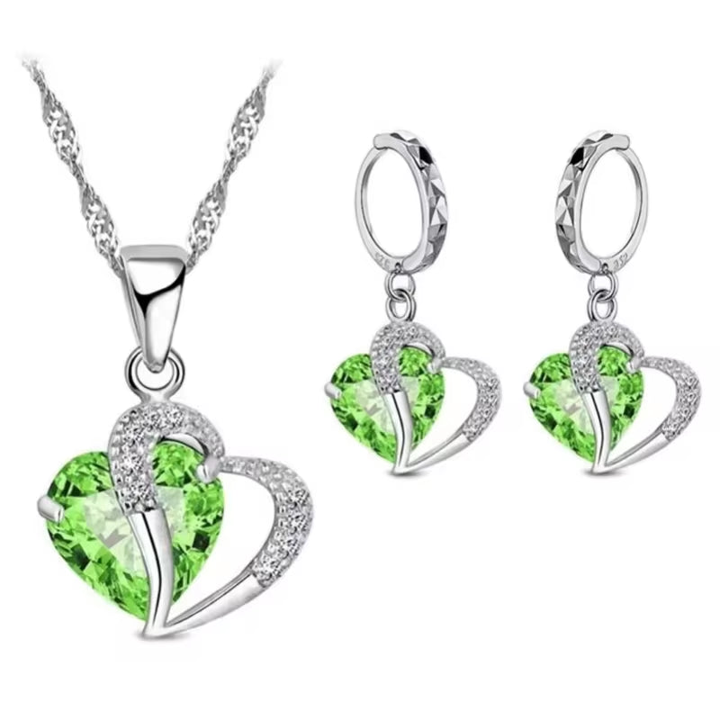 Luxury Women 925 Sterling Silver Cubic Zircon Necklace Pendant Earrings Sets Cartilage Piercing Jewelry Wedding Heart Design