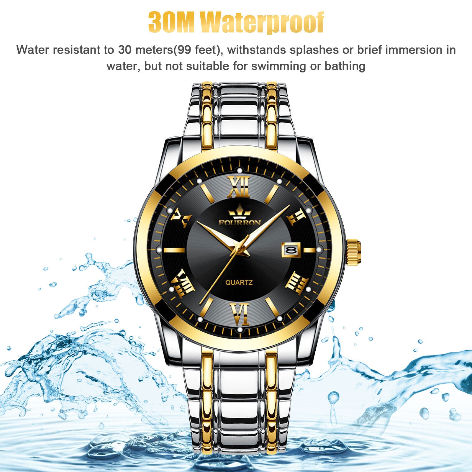 Waterproof Men Watch Classic Stainless Steel Quartz Luminous Business Wristwatch