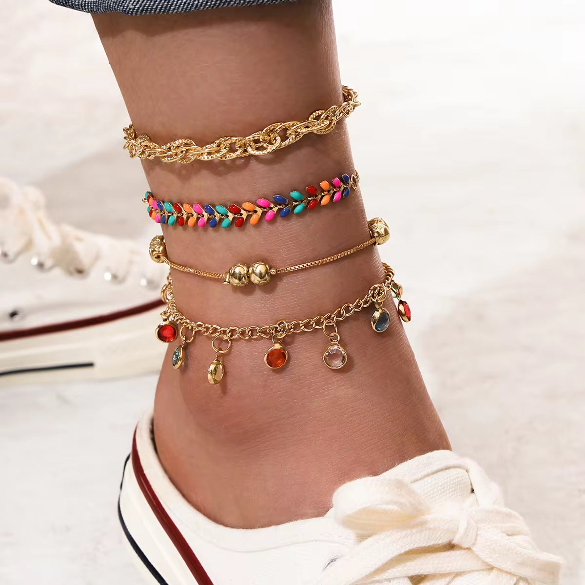 Bohemia Shell Chain Anklet Sets for Women Sequins Ankle Bracelet on Leg Foot Trendy Summer Beach Jewelry Gift