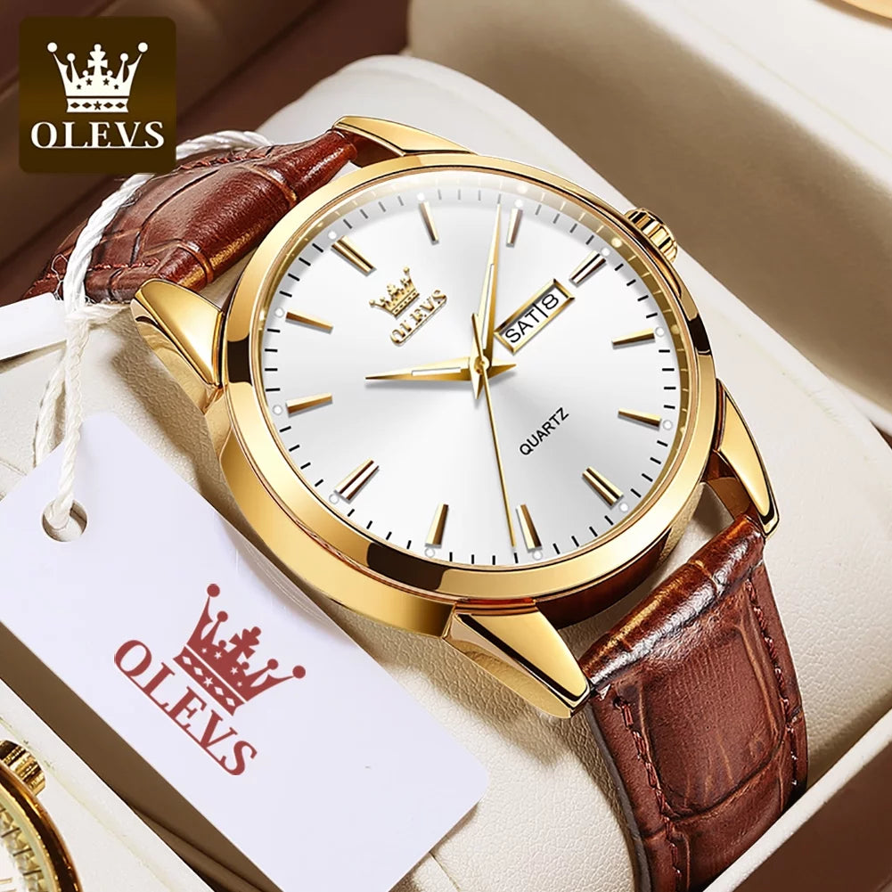 Brown Leather Watches for Men Big Gold Dial Mens Roman Numerals Watches Diamond Watch with Date Luxury Quartz Men'S Watches Waterproof Wrist Watches with Luminous