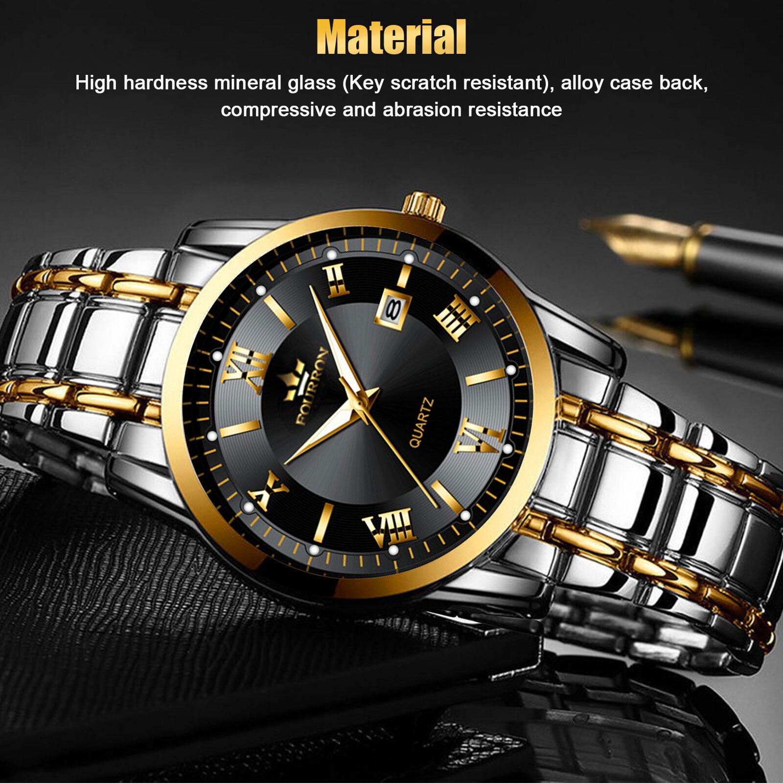 Waterproof Men Watch Classic Stainless Steel Quartz Luminous Business Wristwatch