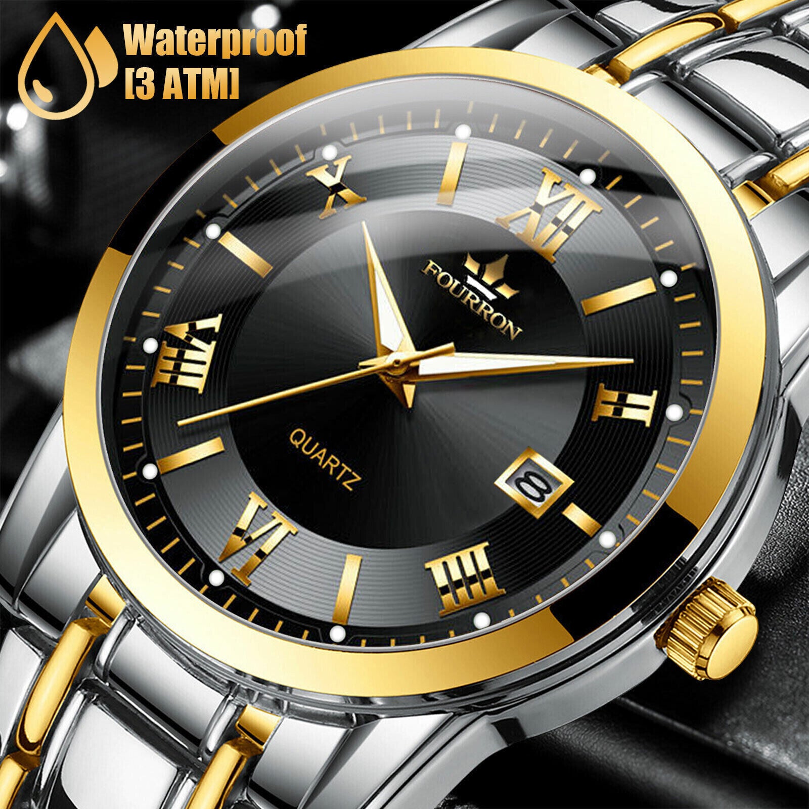 Waterproof Men Watch Classic Stainless Steel Quartz Luminous Business Wristwatch